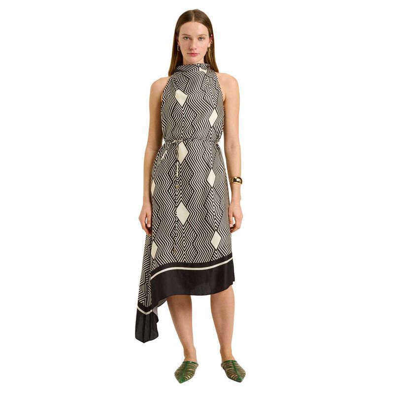 Veronika Maine Geo Tile Border Asymmetric Dress image number 0